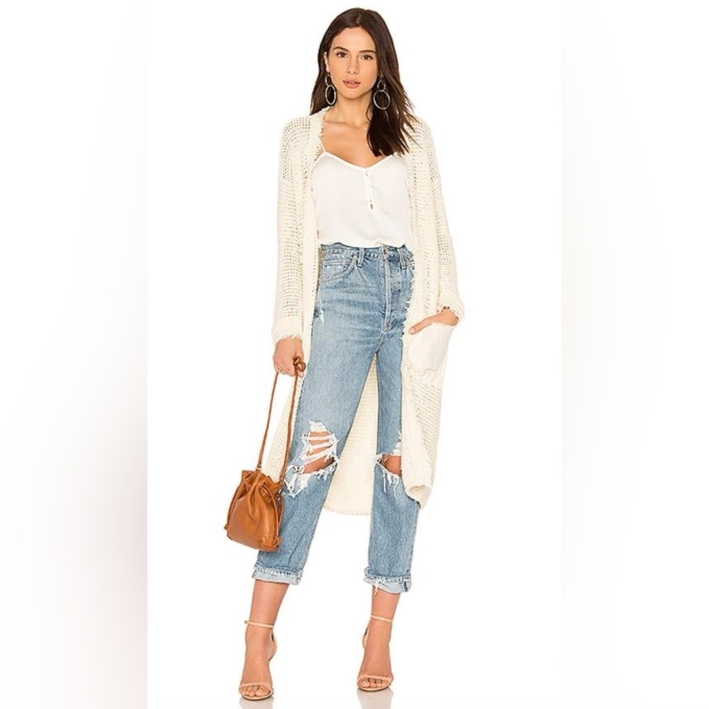 FREE PEOPLE Woodstock Longline Cardigan In Ivory Size Medium